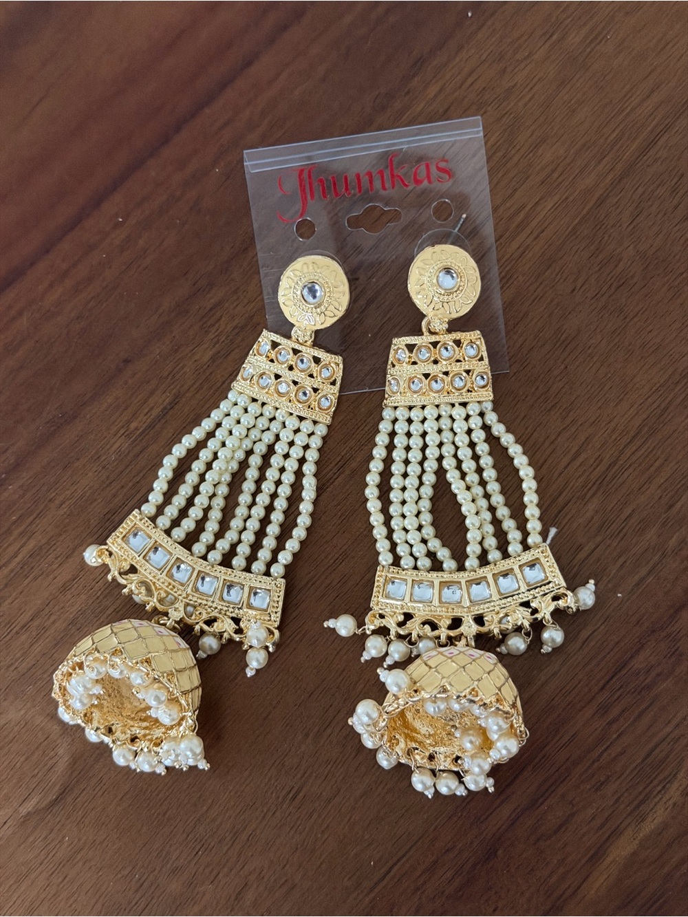 Gold Pearl Multi-Strand Dangle Earrings by